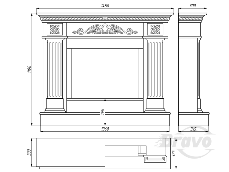 Портал для каміна Bravo Туніс Daino Reale мармур бежевий прямий