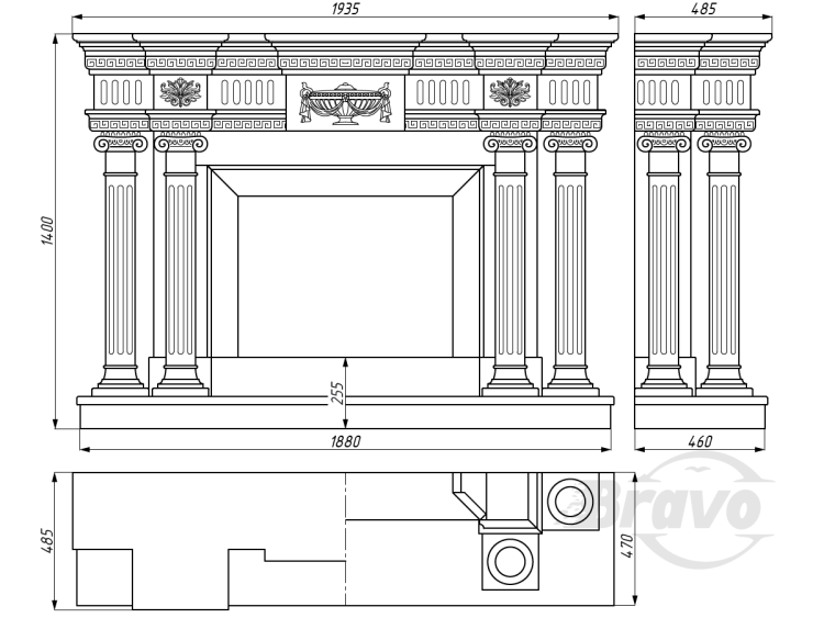 Портал для каміна Bravo Вашингтон Crema Marfil мармур бежевий прямий