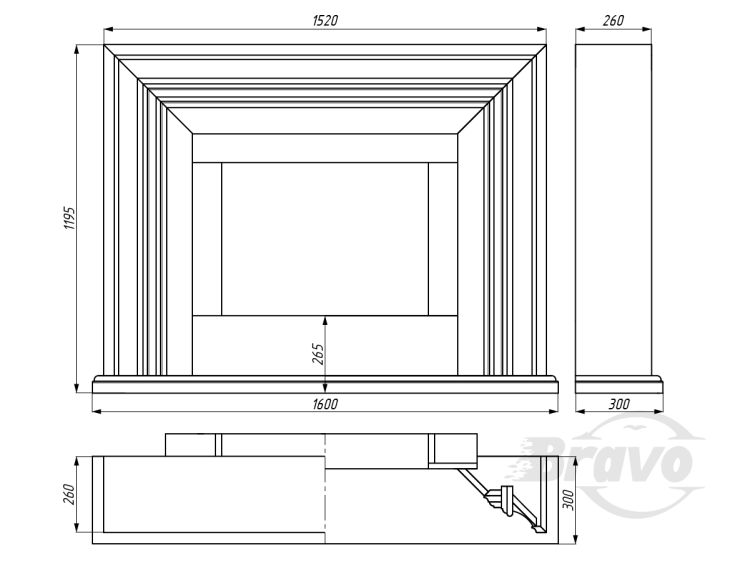Портал для каміна Bravo Ніцца Crema Marfil + Emperador Dark мармур бежевий/коричневий прямий