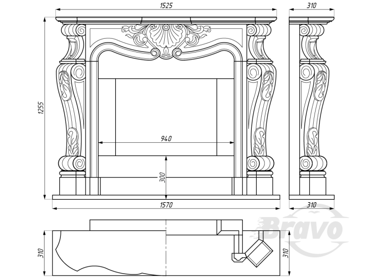 Портал для каміна Bravo Фантазія Polaris мармур білий прямий