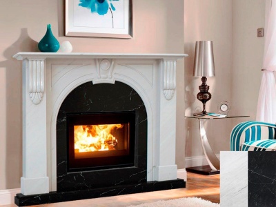 Портал для каміна Bravo Манчестер Polaris + Nero Marquina мармур білий/чорний прямий