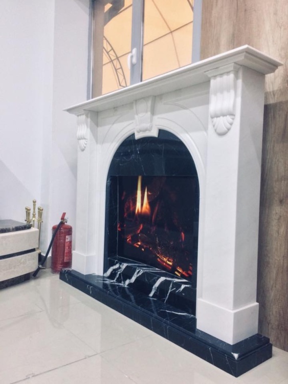 Портал для камина Bravo Манчестер Polaris + Nero Marquina мрамор белый/черный прямой