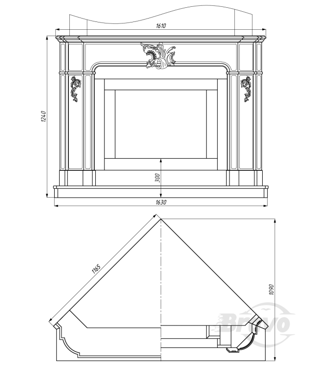 Портал для каміна Bravo Женева Crema Marfil мармур бежевий кутовий