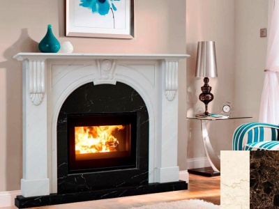 Портал для каміна Bravo Манчестер Botticino + Emperador Dark мармур бежевий/коричневий прямий