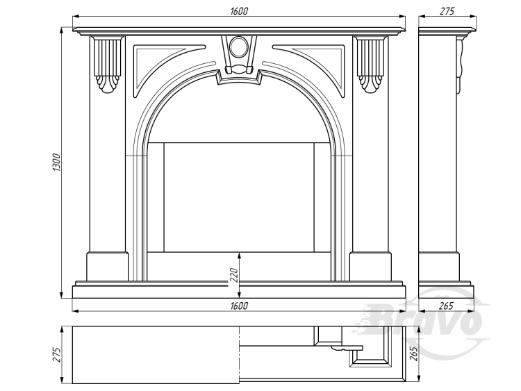 Портал для каміна Bravo Манчестер Botticino + Emperador Dark мармур бежевий/коричневий прямий