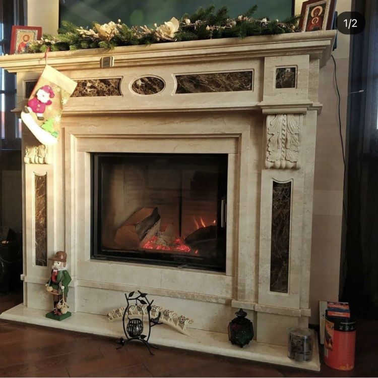 Портал для каміна Bravo Львів Daino Reale + Emperador Dark мармур коричневий прямий