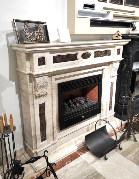 Портал для каміна Bravo Львів Daino Reale + Emperador Dark мармур коричневий прямий