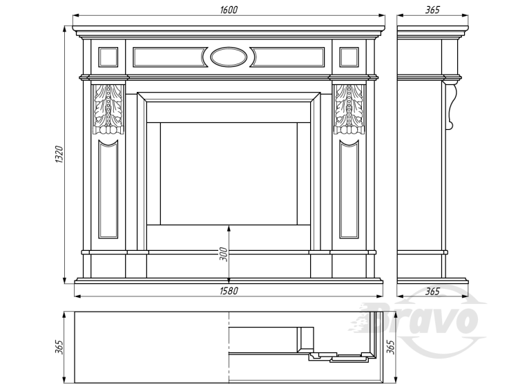Портал для каміна Bravo Львів Daino Reale + Emperador Dark мармур коричневий прямий