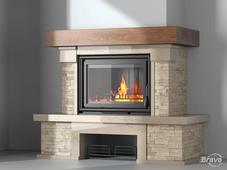 Портал для каміна Bravo Карпати Мармо 2 Crema Marfil мармур + Болгарський сланець бежевий кутовий n3