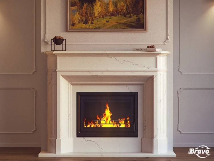 Портал для каміна Bravo Севілья Volakas мармур білий кутовий