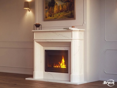 Портал для каміна Bravo Севілья Volakas мармур білий кутовий