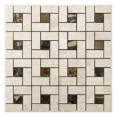 Мозаїка з мармуру Полірована МКР-7П (47x23-23x23) Victoria Beige - Emperador Dark