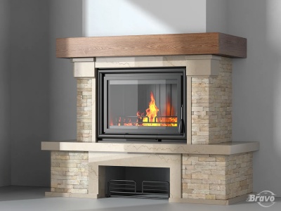 Портал для каміна Bravo Карпати Мармо 2 Crema Marfil мармур + Болгарський сланець бежевий кутовий n5