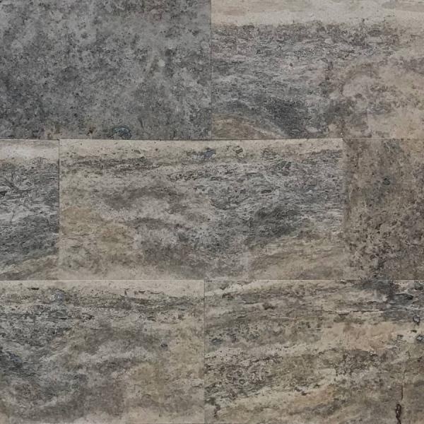 Плитка із травертину Silver vein cut Filled and Honed 1,2х30,5х61 см, сіра матова заповнена шліфована Export