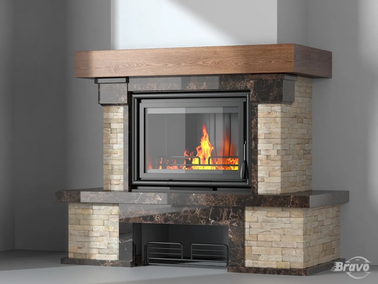 Портал для каміна Bravo Карпати Мармо 2 Emperador Dark мармур + Болгарський сланець коричневий кутовий n3