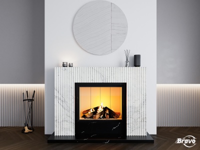 Портал для каміна Bravo Даллас Polaris + Nero Marquina мармур білий/чорний прямий