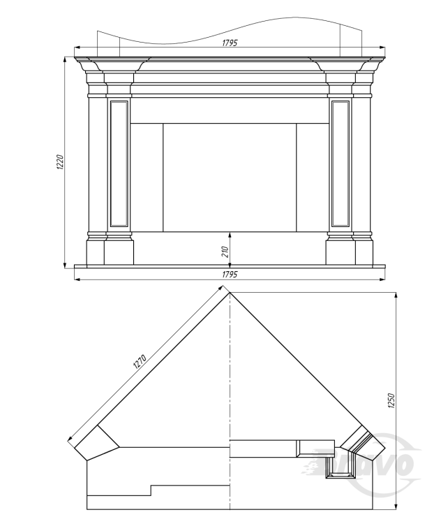 Портал для камина Bravo Стокгольм Volakas + Nero Marquina мрамор белый/черный угловой