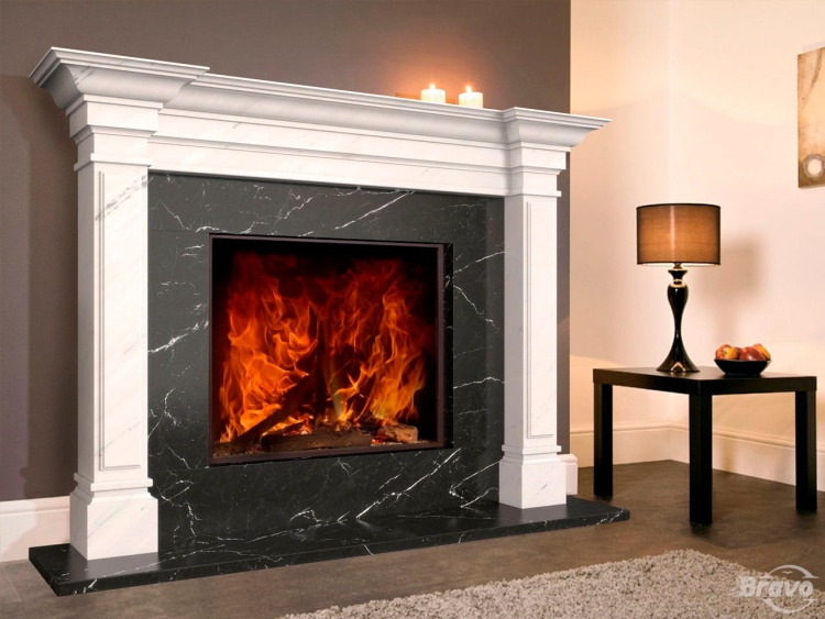 Портал для камина Bravo Стокгольм Volakas + Nero Marquina мрамор белый/черный угловой