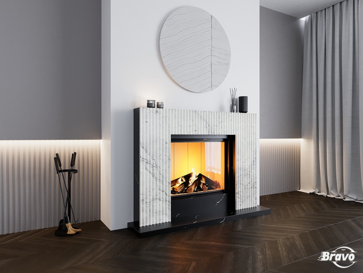 Портал для каміна Bravo Даллас Calacatta Black + Bianco Cararra Venatino мармур білий/чорний прямий