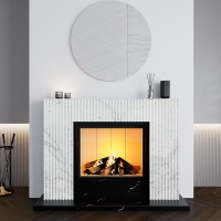 Портал для каміна Bravo Даллас Calacatta Black + Bianco Cararra Venatino мармур білий/чорний прямий Портал для каміна Bravo Даллас Calacatta Black + Bianco Cararra Venatino мармур білий/чорний прямий