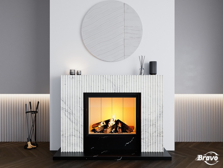 Портал для каміна Bravo Даллас Calacatta Black + Bianco Cararra Venatino мармур білий/чорний прямий
