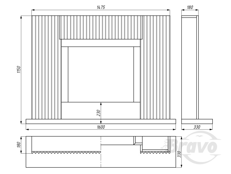 Портал для каміна Bravo Даллас Calacatta Black + Bianco Cararra Venatino мармур білий/чорний прямий