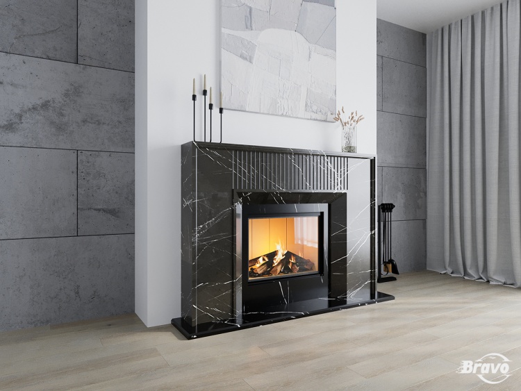 Портал для каміна Bravo Денвер Pietra Grey + Nero Marquina мармур сірий/чорний прямий