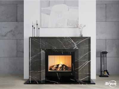 Портал для каміна Bravo Денвер Pietra Grey + Nero Marquina мармур сірий/чорний прямий