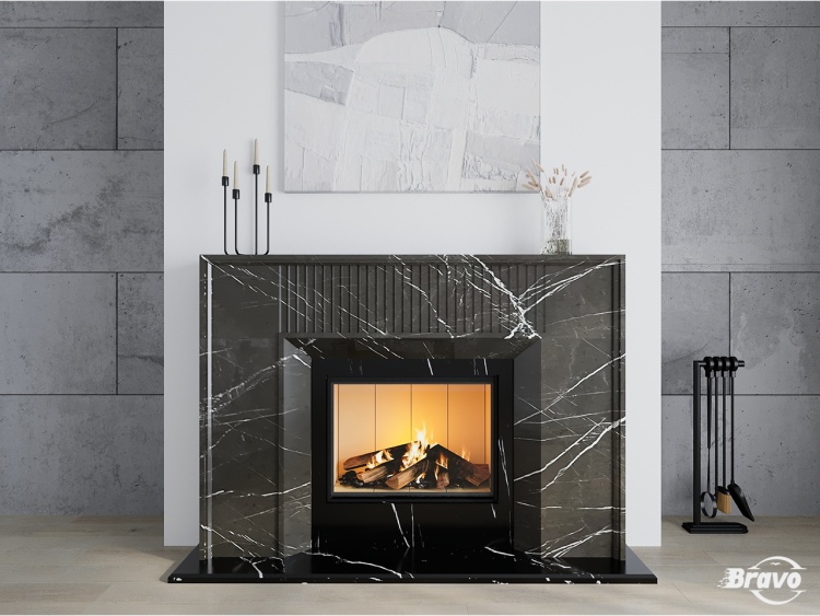 Портал для каміна Bravo Денвер Pietra Grey + Nero Marquina мармур сірий/чорний прямий