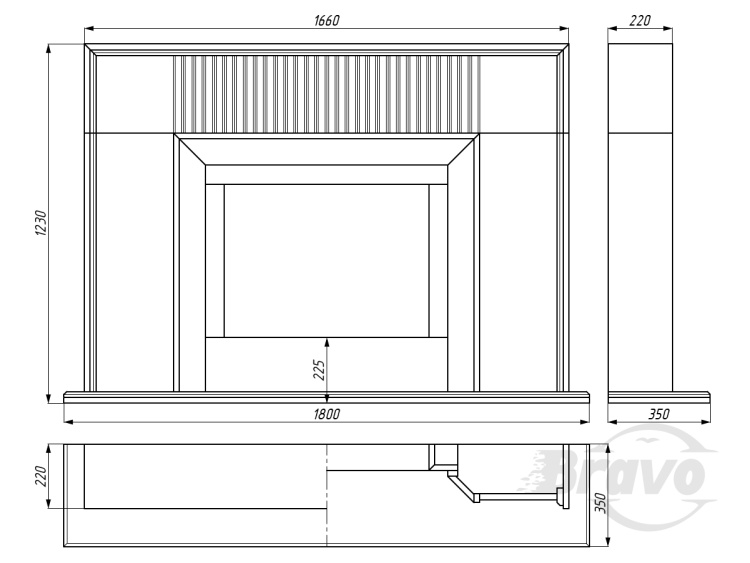Портал для каміна Bravo Денвер Pietra Grey + Nero Marquina мармур сірий/чорний прямий