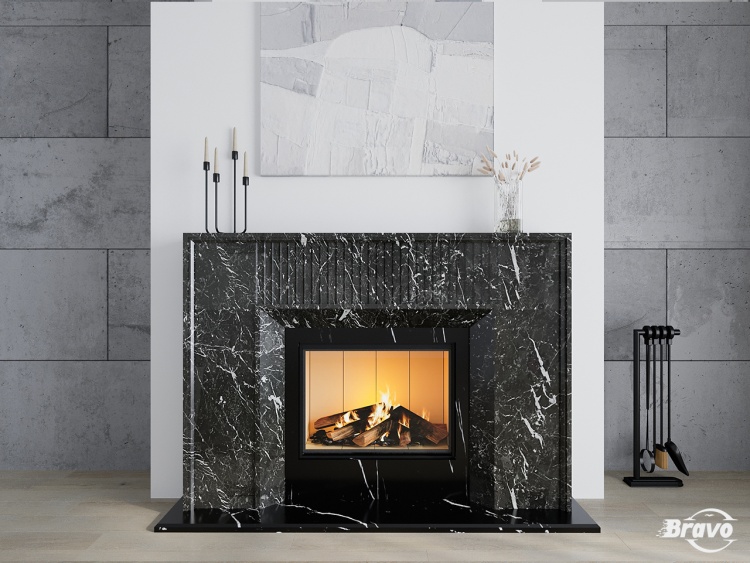 Портал для каміна Bravo Денвер Denver Grey + Nero Marquina мармур сірий/чорний прямий