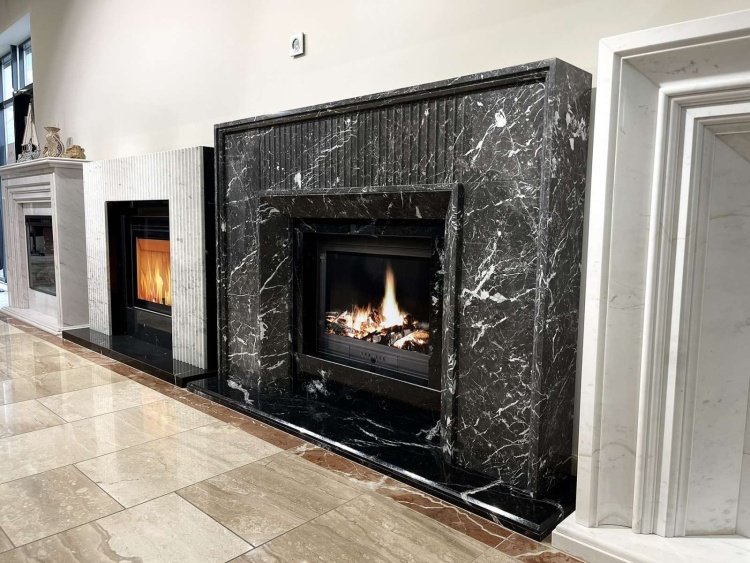 Портал для каміна Bravo Денвер Denver Grey + Nero Marquina мармур сірий/чорний прямий