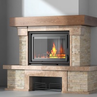 Портал для каміна Bravo Карпати Мармо 2 Emperador Light мармур + Болгарський сланець бежевий прямий n2