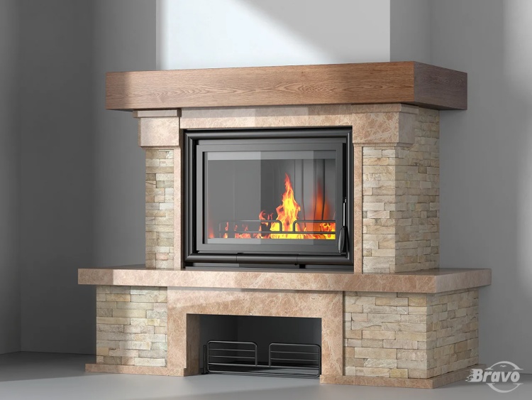 Портал для каміна Bravo Карпати Мармо 2 Emperador Light мармур + Болгарський сланець бежевий прямий n2