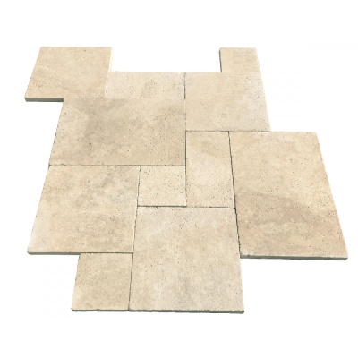 Плитка из травертина Light Brushed 1,2 см x French pattern set, римская кладка бежевая брашированная Export