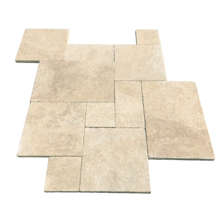 Плитка з травертину Light Brushed 1,2 см x French pattern set, римська кладка бежева брашована Export