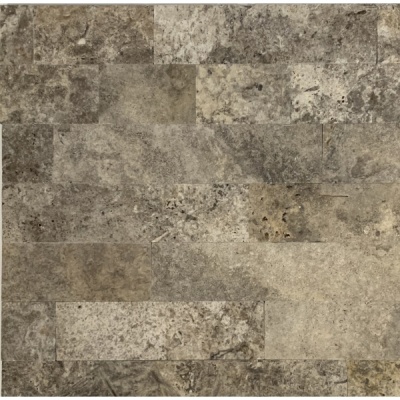 Плитка из травертина Silver Brushed 1х10см х FL (свободная длина), серая брашированная Export