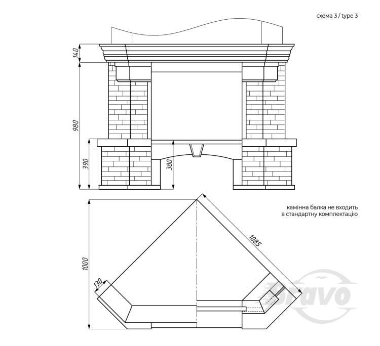 Портал для каміна Bravo Карпати Мармо Crema Marfil мармур + Болгарський сланець бежевий кутовий n3
