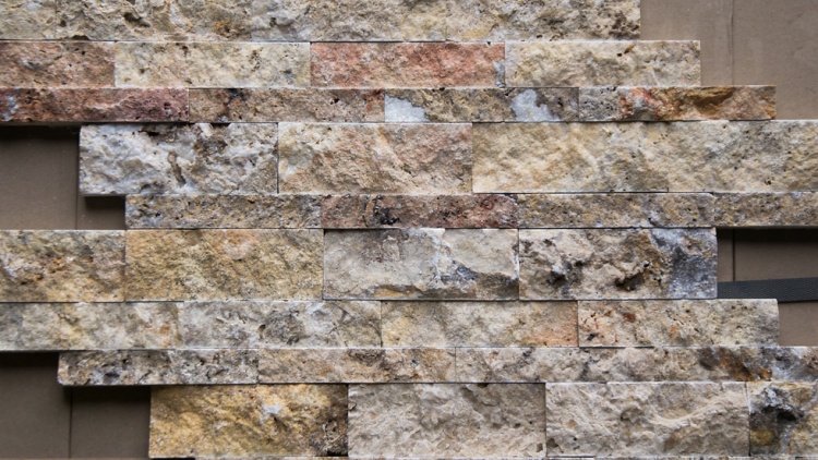 Плитка мозаїчна із травертину Scabas Travertine Split Face Interlocking panel 1,7х17,4х53 см, панель, коричнева з колотою поверхнею