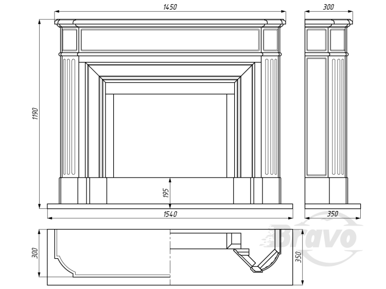 Портал для каміна Bravo Севілья Volakas мармур білий прямий