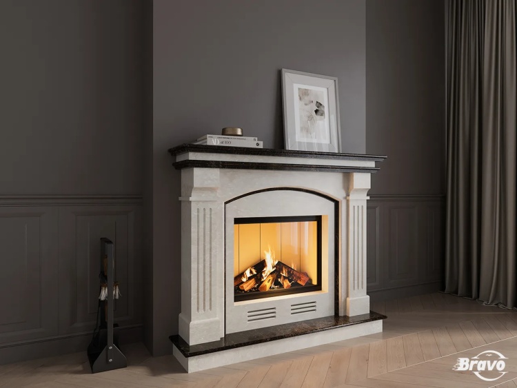 Портал для каміна Bravo Тулуза Botticino + Emperador Dark мармур бежевий/коричневий кутовий