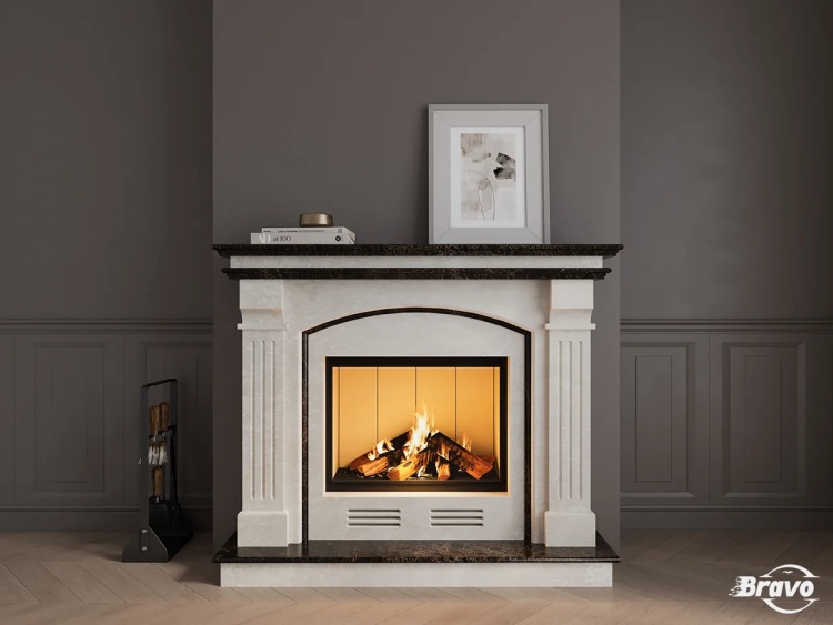 Портал для каміна Bravo Тулуза Botticino + Emperador Dark мармур бежевий/коричневий кутовий