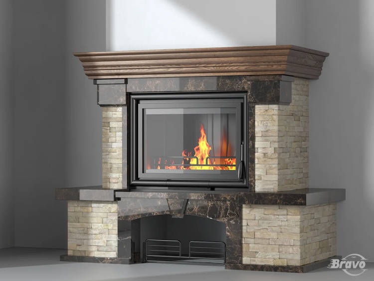 Портал для камина Bravo Карпаты Мармо Emperador Dark мрамор + Болгарский сланец коричневый угловой n6
