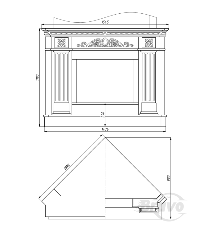 Портал для камина Bravo Тунис Polaris мрамор белый угловой