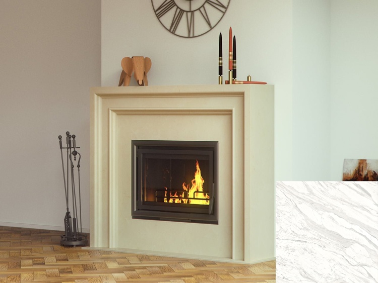 Портал для камина Bravo Лион Volakas мрамор белый прямой