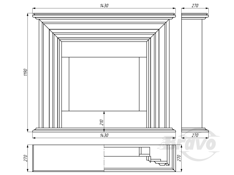 Портал для камина Bravo Турин Crema Marfil мрамор бежевый прямой