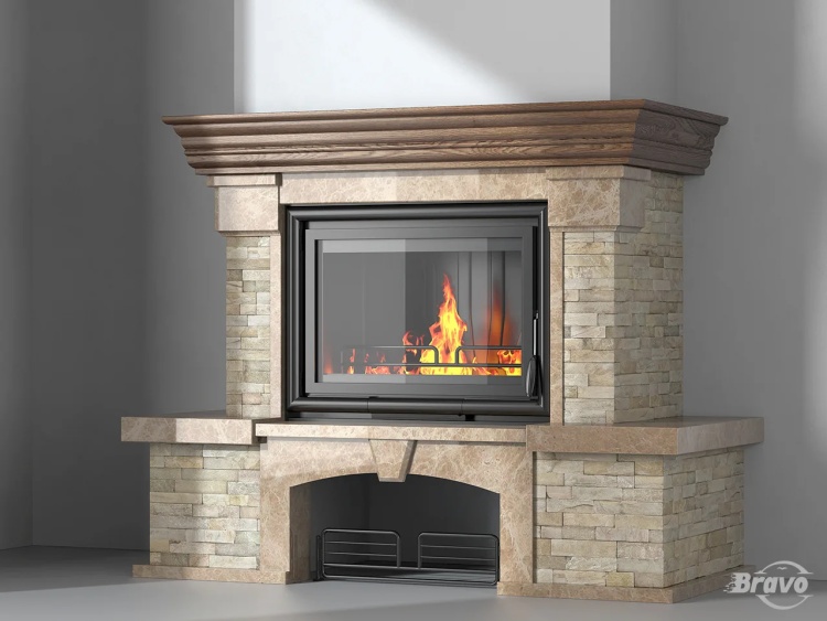 Портал для камина Bravo Карпаты Мармо Emperador Light мрамор + Болгарский сланец бежевый угловой n6