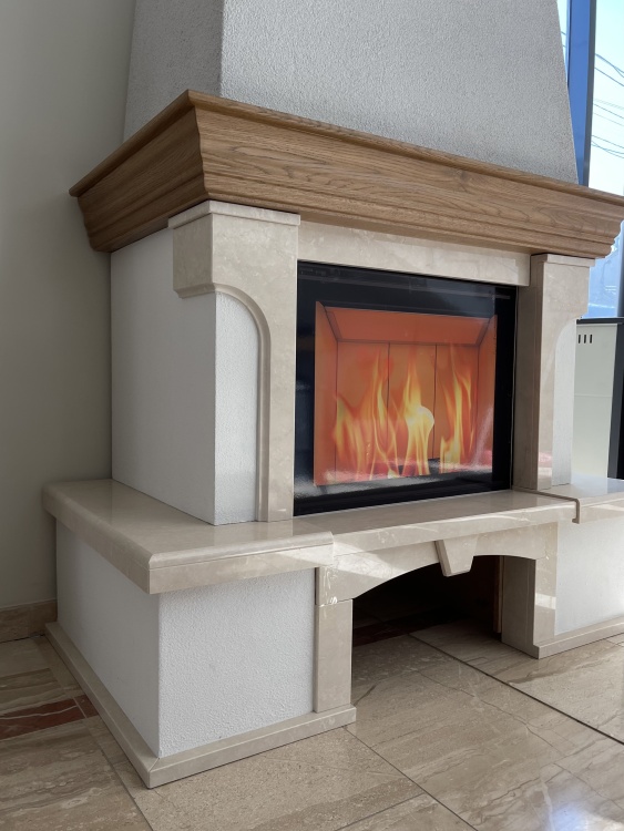 Портал для каміна Bravo Еко Botticino мармур + фарбована поверхня бежевий/білий прямий n1