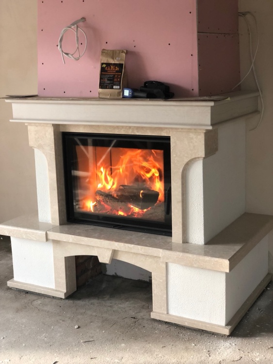 Портал для каміна Bravo Еко Botticino мармур + фарбована поверхня бежевий/білий прямий n1