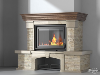 Портал для каміна Bravo Карпати Мармо Crema Marfil мармур + Болгарський сланець бежевий прямий n1